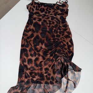 PrettyLittleThing Brown Strapless Dress